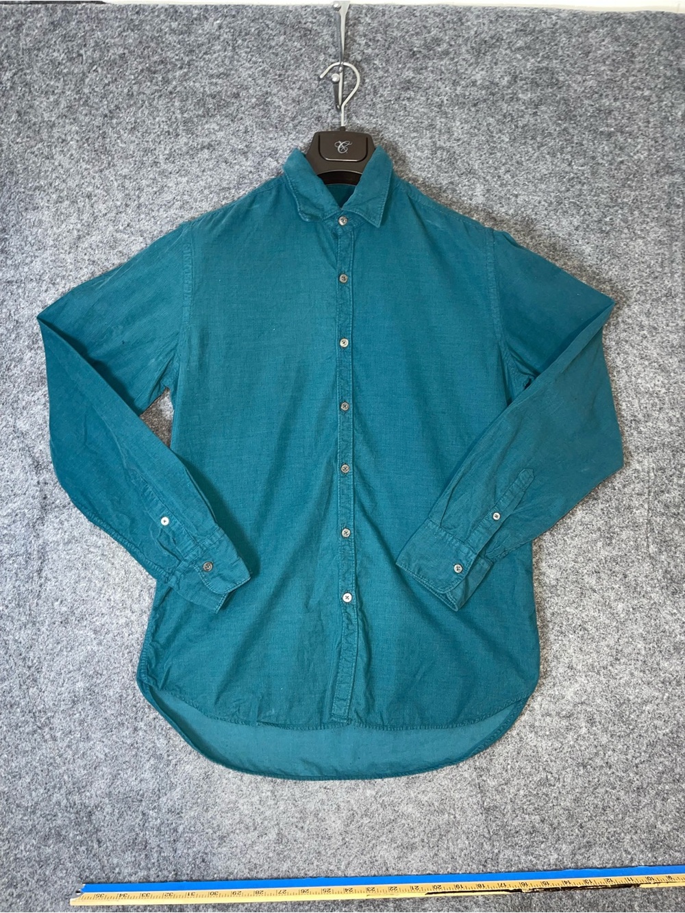 Canali Garment Dyed Micro Corduroy Sport Shirt Men’s M Teal Made in Italy